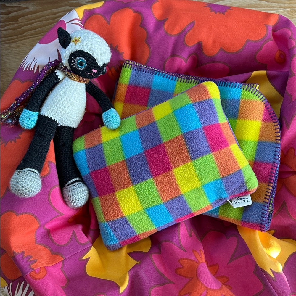 Bucky Kids Colorful Plaid Fleece Travel Blanket & Pillow Cover